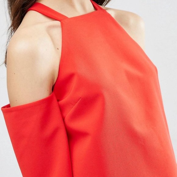 Asos Summer Fall Preppy Casual Chic Cold Shoulder Crepe Tank Top Red Size 8 - Picture 3 of 11